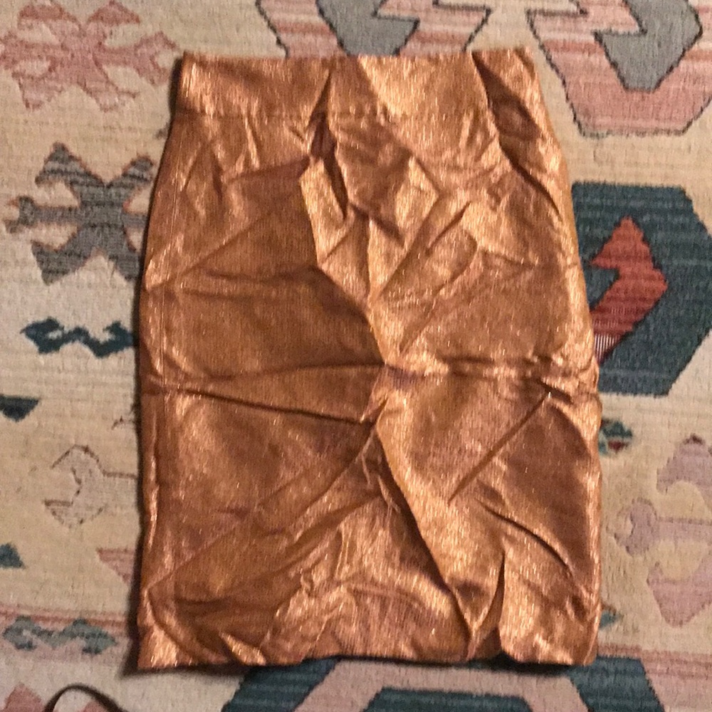 Metallic silk pencil skirt